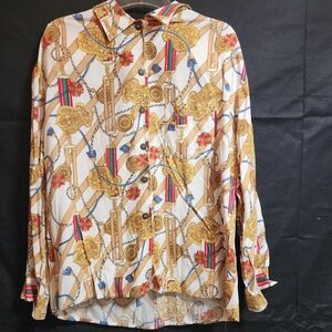 Leslie Fay Gold and Red Chain Print Blouse